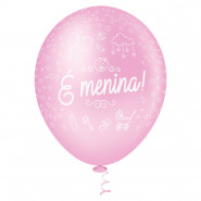 BALÃO N.010 É MENINA ROSA BABY E BRANCO 25UN (REF: 130025)