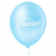 BALÃO N.010 É MENINO AZUL CLARO E BRANCO 25UN (REF: 020025)